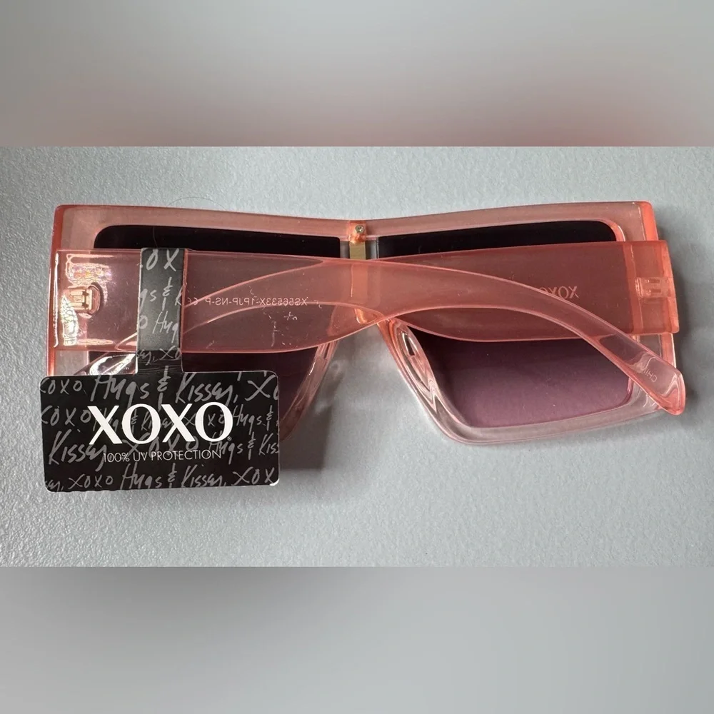 XOXO Blush Pink Oversized square Sunglasses with gold hardware accent